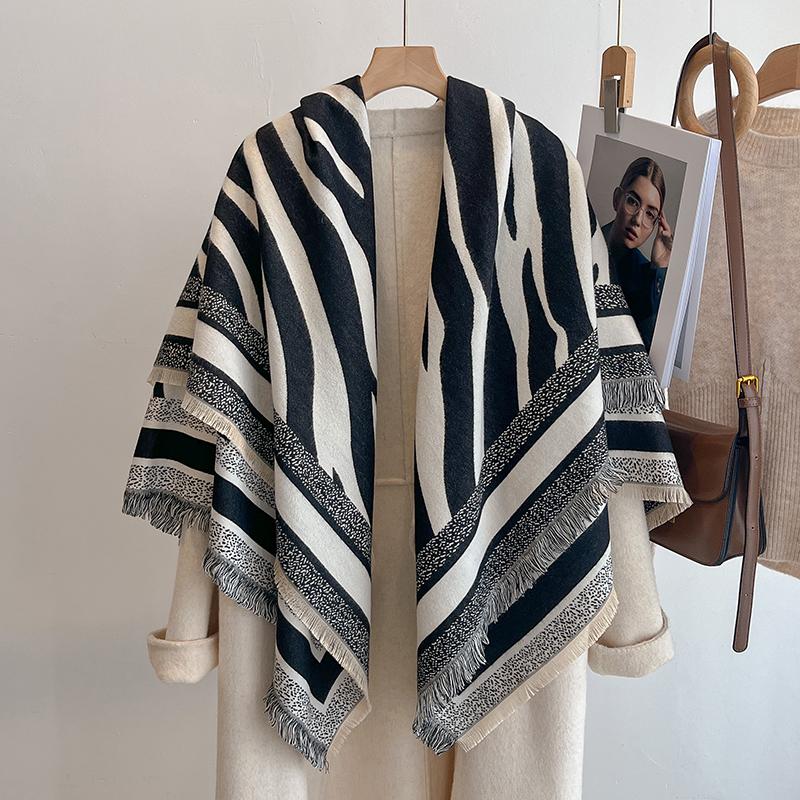 

Women S Luxury Cashmere Winter Shawl - Striped With Tassels Pashmina Bandana Wrap