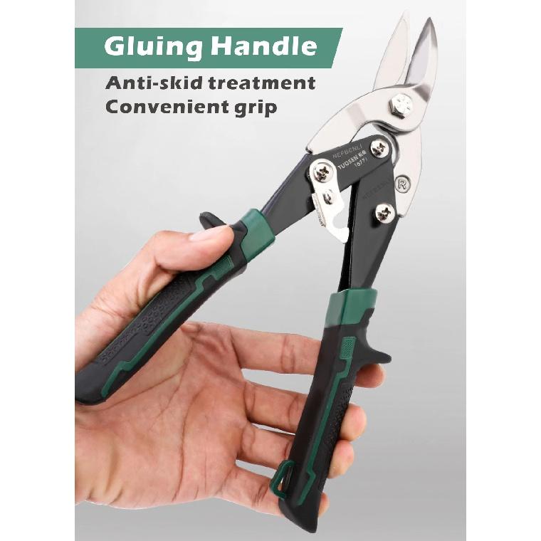 10 Inch Industrial Tin Snips, Cuts Stainless Steel Sheet Metal, Galvanized Iron with Compound Leverage for Heavy Duty Work