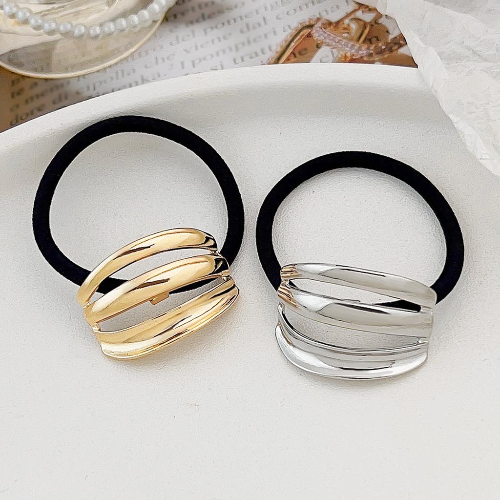 4Pcs Metal Circle Hair Cuff Elastic Hair Band Hair Ties Ponytail Holder Hair Rope Accessory for Women Girls