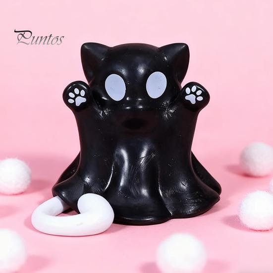 Black Ghost Cat Decor Figure, 3D Printed Decorative Ornament, Smooth Surface Figure Mini Desktop Decoration Halloween Gift for Lovers Statue