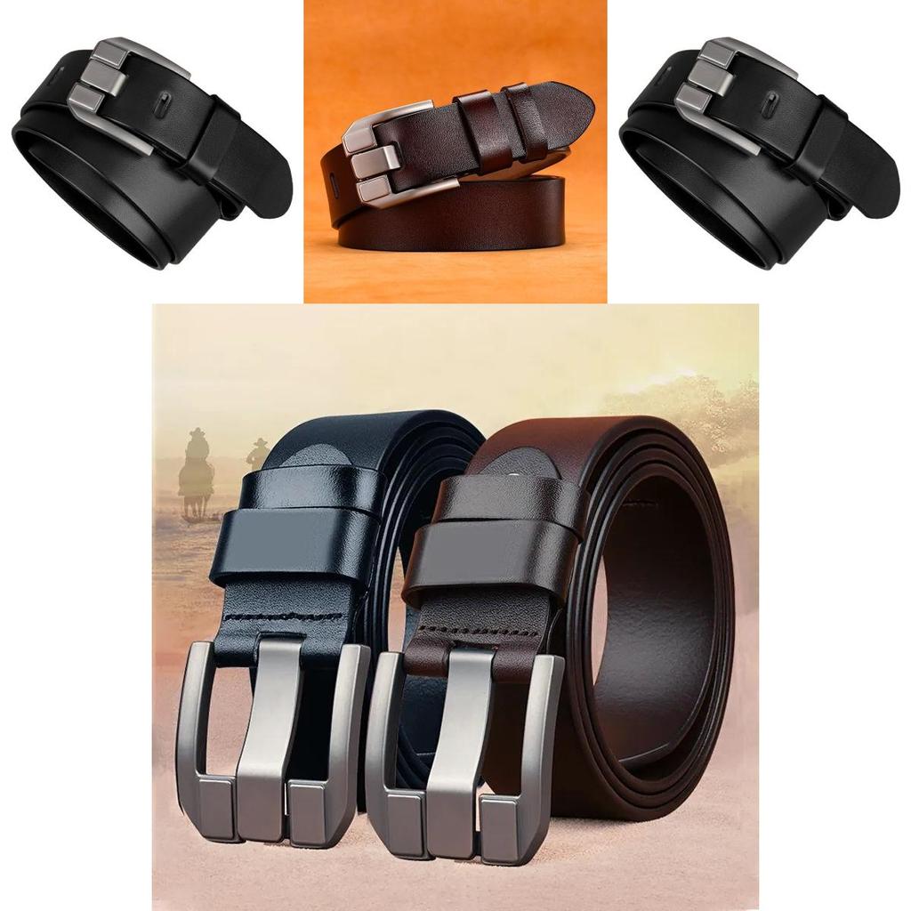 Vintage Leather Belt For Men With Alloy Pin Buckle Business Casual Geometric Style