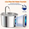 2.2L Cat Dog Water Fountain Ultra Quiet Stainless Steel Pet Automatic Drinking Dispenser Water Level Window Filter System
