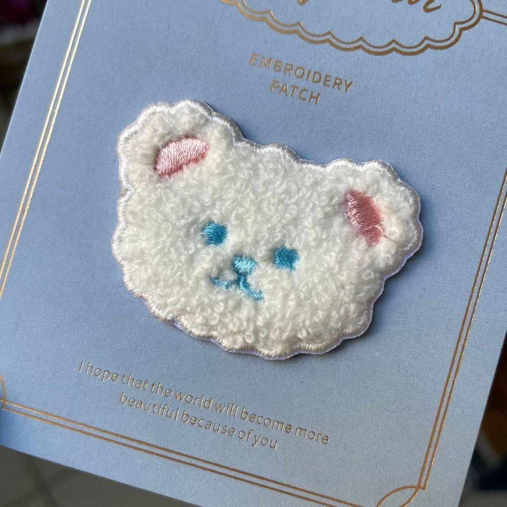 5pcs Bear Head Plush Teddy Bear Patches Self-adhesive Cartoon Embroideried Badges Cute DIY Clothes Sticker Sewing