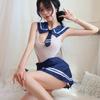 Women Sexy Student Uniform Sailor Uniform Seductive Perspective Mesh Tights Nightdress Set Hollow Nightwear Porno Clubwear
