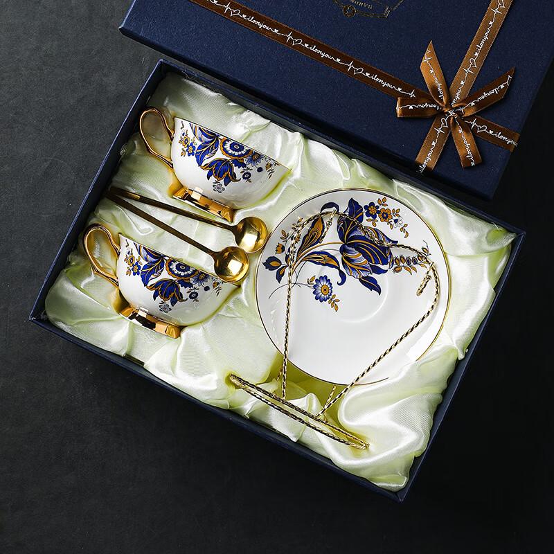 Junshenshi MY Light Luxury Blue Flower Coffee Cup Set