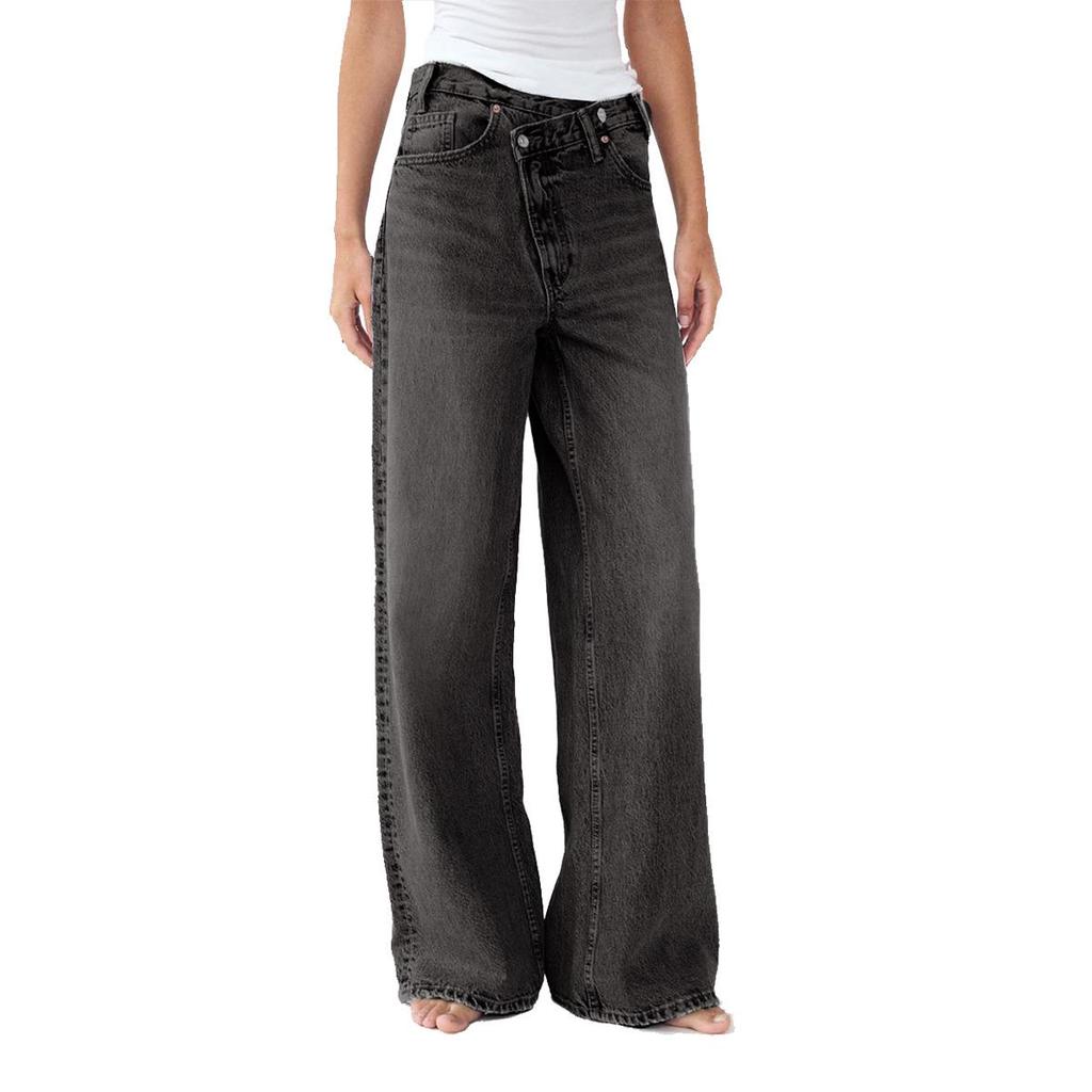 European & American Women's High-Waisted Personality Straight-Leg Jeans