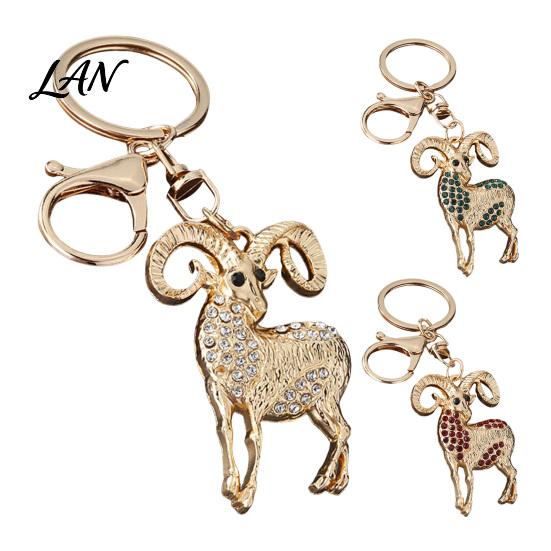 Rhinestone Goat Charm Sparkling Keychain, Golden Plated Key Ring for Men Animal Chain Women, Decorative Keychain Car Keys Handbags Backpacks