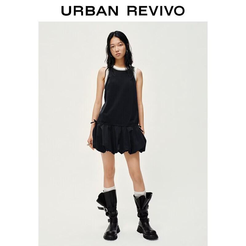 UR 2026 Spring Contrast Trim Lace-up Bud Dress S