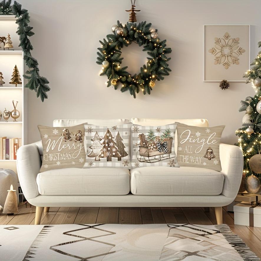 1pc/4pcs Christmas Cheer: Merry Gingerbread, Tree, Sleigh & Jingle All The Way Pillow Covers Sofa Cushion Cover Home Decoration