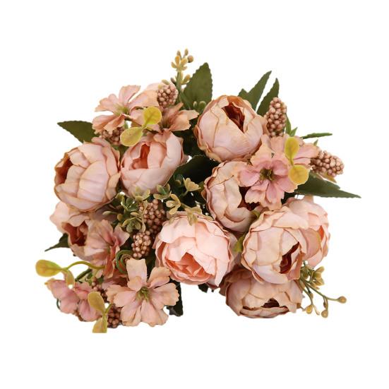 Artificial Peonies Flower Mixed Faux Peony Flower Stem Real Touch Fake Silk розовый