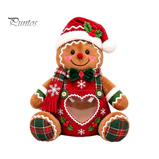 Plush Candy Storage Box Christmas Snack Bag, Clear Heart Window Doll with Back Zipper, Holiday Cookie Gift Soft Knitted Ornament Holder, Decorative
