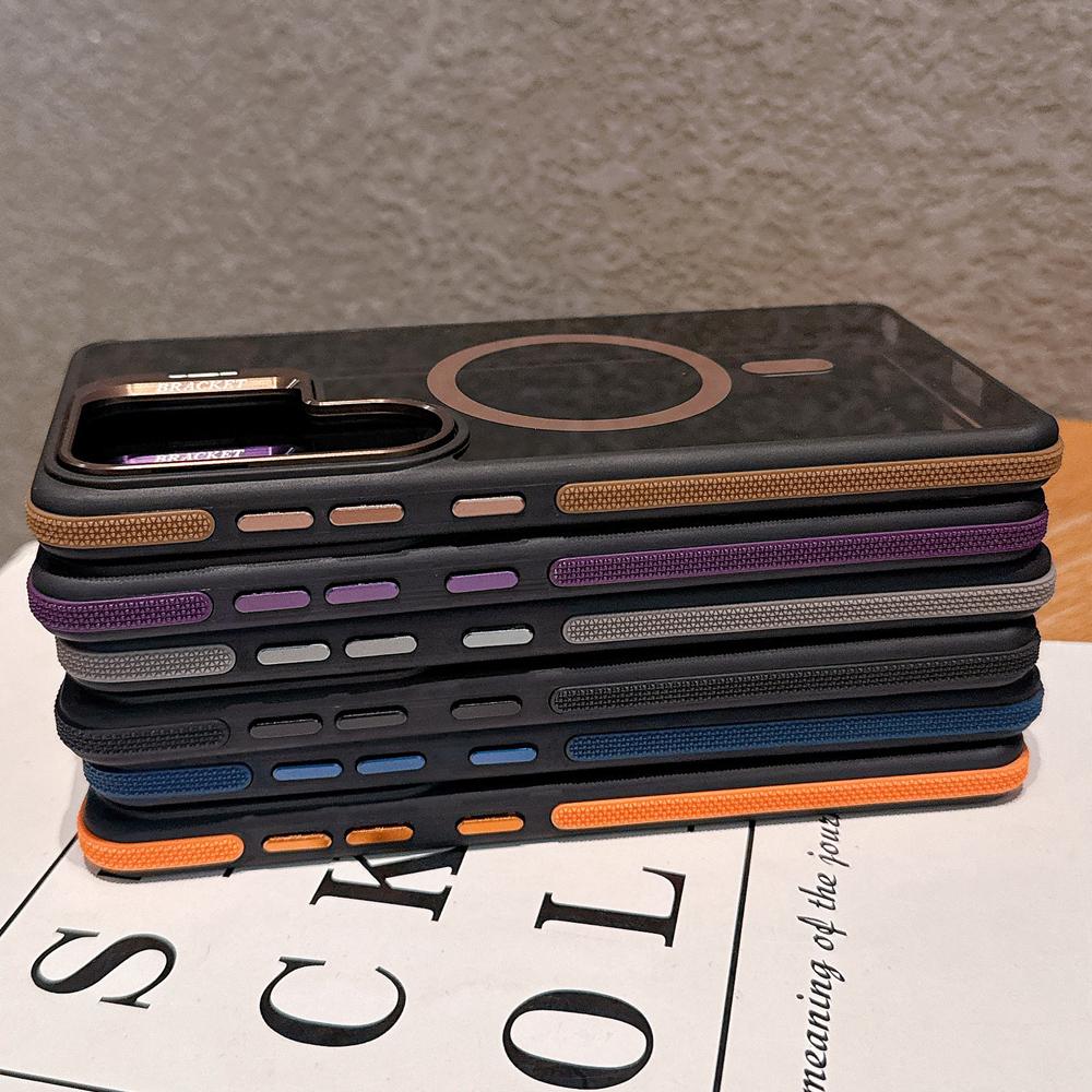 KEYSION Transparent Magnetic Lens Stand Case for Samsung Galaxy S25 S26 Ultra 5G S26+ Color Blocking Shockproof Phone Back Cover