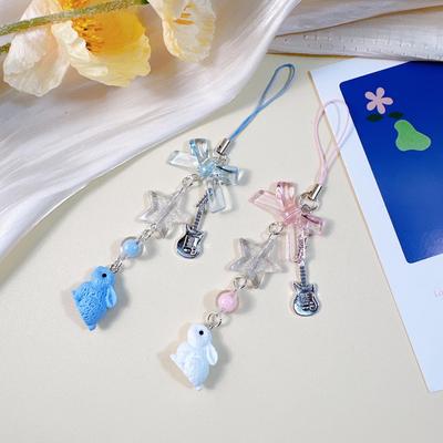 3D-Kaninchenmädchen-Handyhülle & Rosa Perlen-Notizbuch-Set mit Kartenhalter, Rucksackanhänger und Handyketten-Ornament