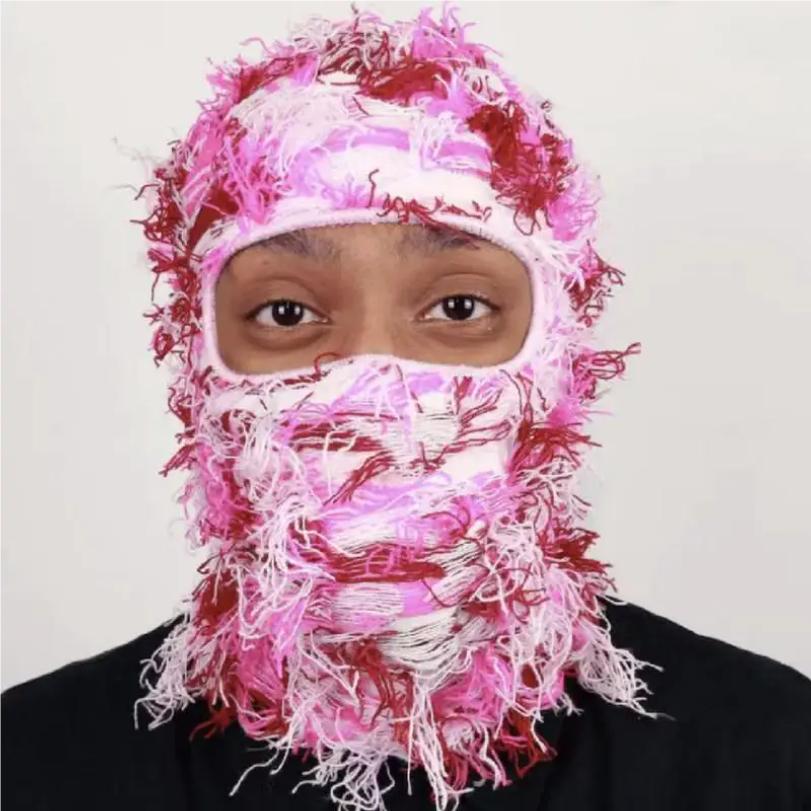 Full Face Cover Ski Mask Hat Balaclava Distressed Knitted Beanie Camouflage Men Hat Women Winter Warm Windproof Bicycle Neck Hat