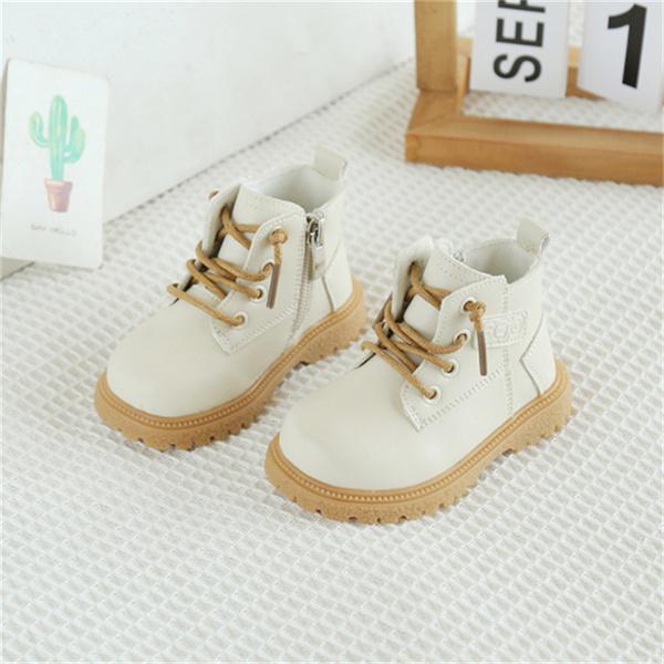 

Spring/Autumn Baby Boots Leather British Style Boys Boots Rubber Sole Zip Side Toddler Girls Ankle Boots 15-25 21 бежевий