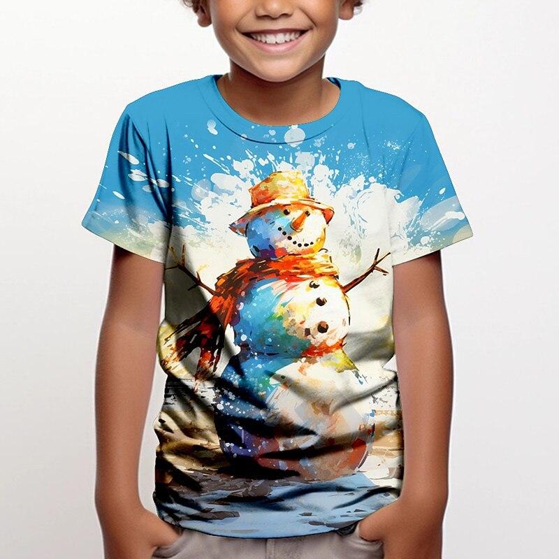 

Футболка с рисунком снеговика, топы с 3D-принтом, детские футболки с круглым вырезом и рисунком, футболки с коротким рукавом для мальчиков 4–15 лет 160