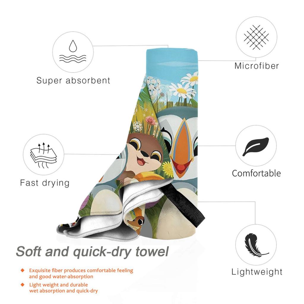 Puffin Rock Kreslená Plážová Osuška Měkké Mikrovlákno Rychleschnoucí Absorpční Rychlé Ručníky Na Plavání