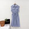 Mizqz Women Kara Two Pocket String Button Sleeveless Shirt Dress Big Size