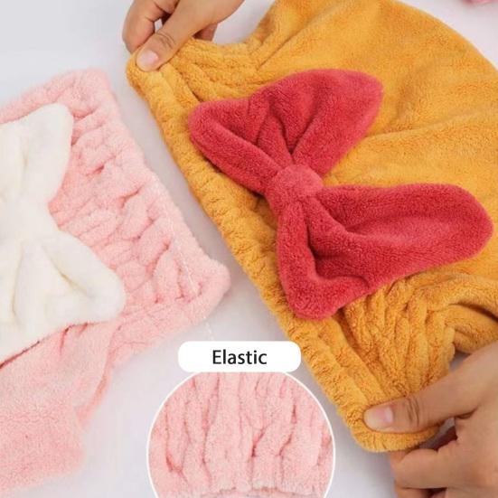 Absorbent Hair Drying Cap Quick Dry Microfiber Hair Towel Wrap Shower Cap Wet Hair Drying Turban with Bow Tie for Women Girls
