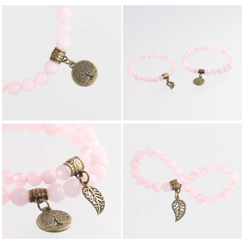 Tree Charm Bracelet Set Agates Bead  Stone Bracelets for Women Man Leaf Pendant Bangles Jewelry Gift