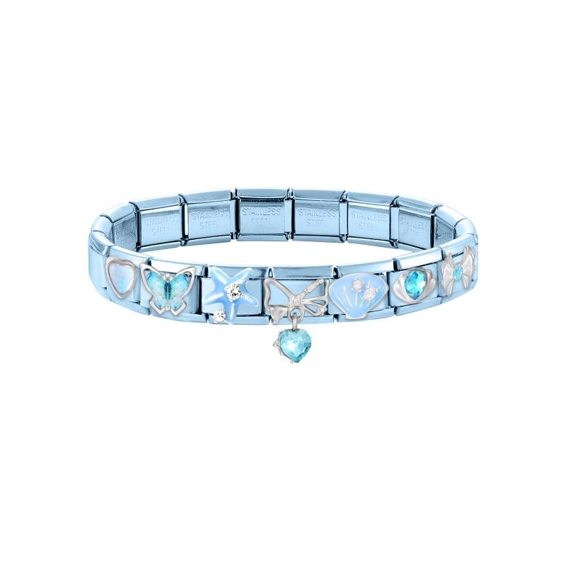 New Shiny Zircon Heart Butterfly Bow Heart Blue Module Italian Charm Links Fit 9mm Stainless Steel Bracelet DIY Making Jewelry