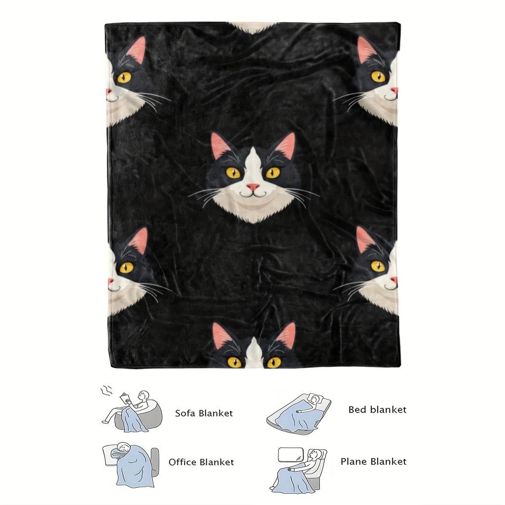 1pc Cozy Cat-Themed Flannel Blanket - Soft, High-Quality Digital Print, Polyester, All-Season Use, Perfect Gift for Family