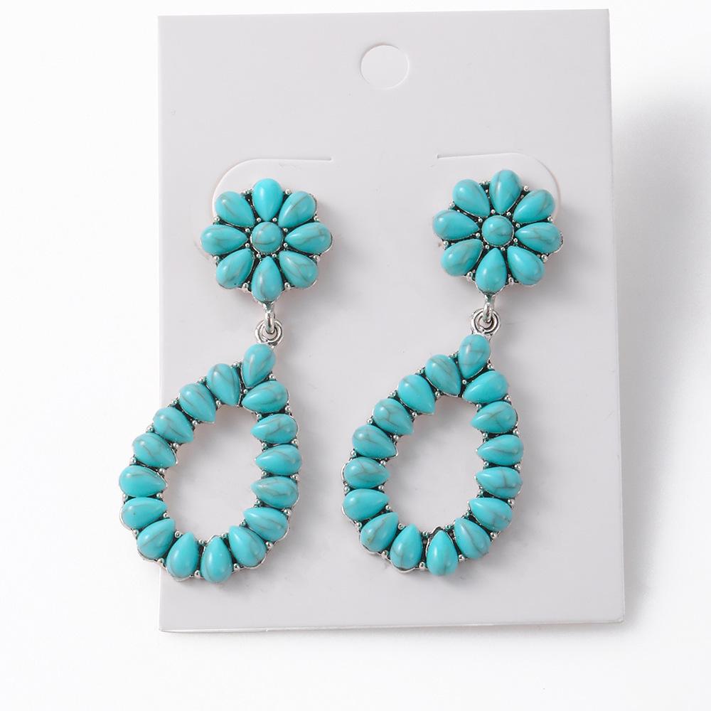 Exaggerated Earrings, Vintage Oval Turquoise Drop-Shaped Hollow Earrings, Earrings, Accessories