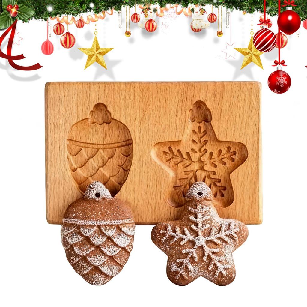 Wooden Cookie Molds 3D Embossing Stamps Baking Tools Kitchen Supplies for Christmas Gingerbread Clay Craft DIY Pastry Making