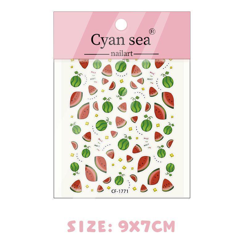 

2025 Summer Watermelon Embossed Nail Art Stickers - DIY Adhesive, Hand-Painted Auxiliary Design Summer Watermelon + Exquisite Packaging [1 sheet]