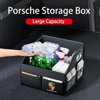 Car Trunk Organizer Folding Storage Box Leather Accessories For Porsche Panamera Taycan 911 718 Macan Cayenne Boxster Cayman 918