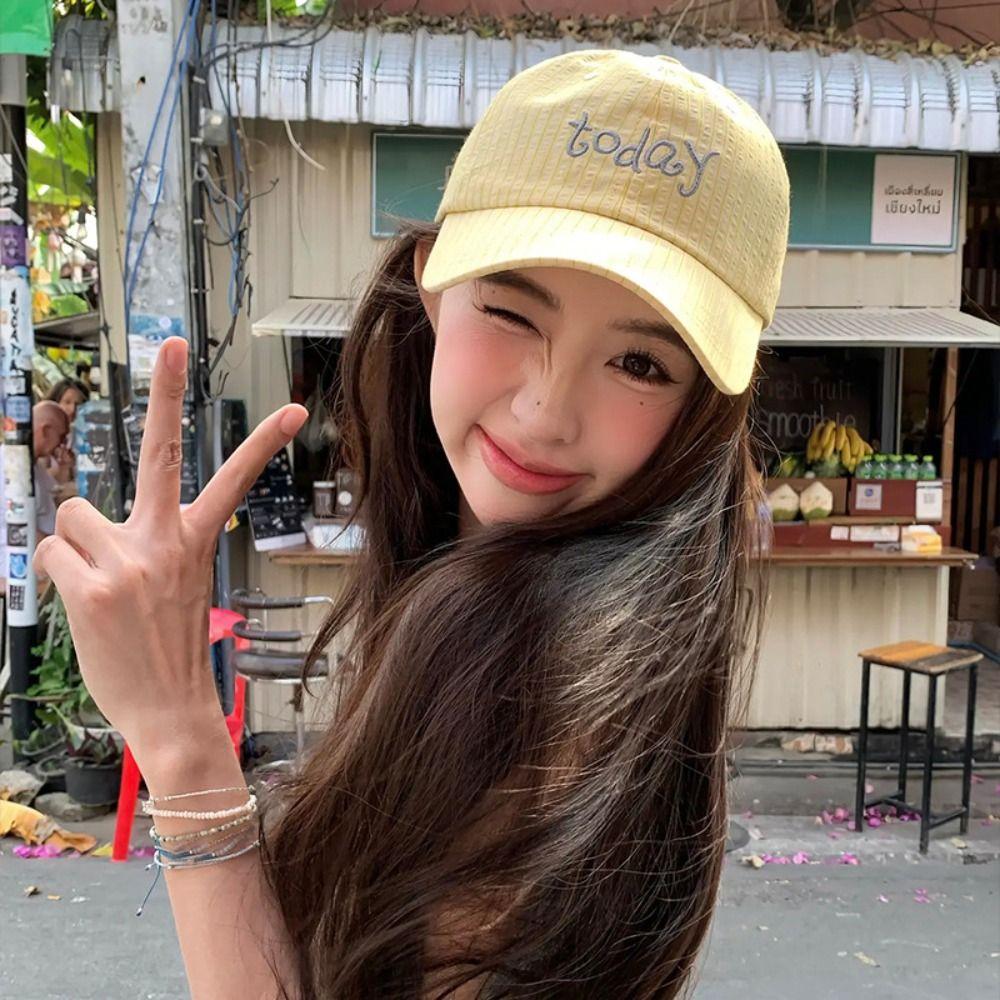 Embroidered Letter Baseball Cap Striped Design Sweet Bow Tie Sun Hat Bow Ribbon Design Cotton Material Embroidered Letter Cap