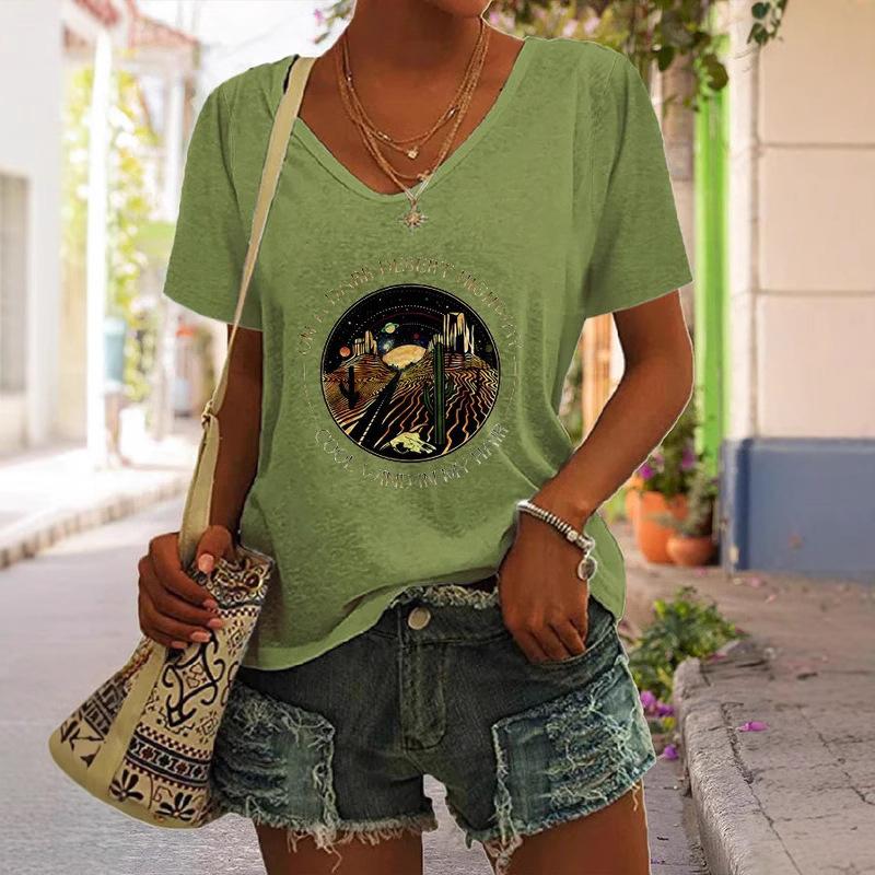 Summer V-neck 3D Printed Top Fashionable Casual Short Sleeved Women's T-shirts