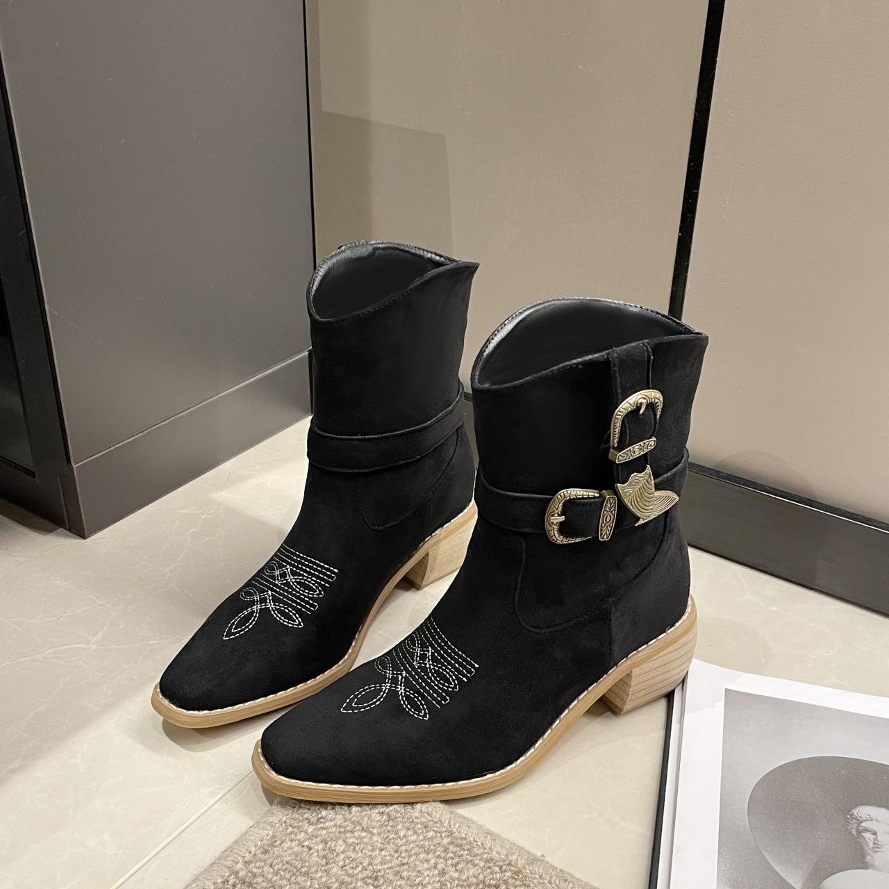 

Новая Мода Средний Каблук Западные Сапоги