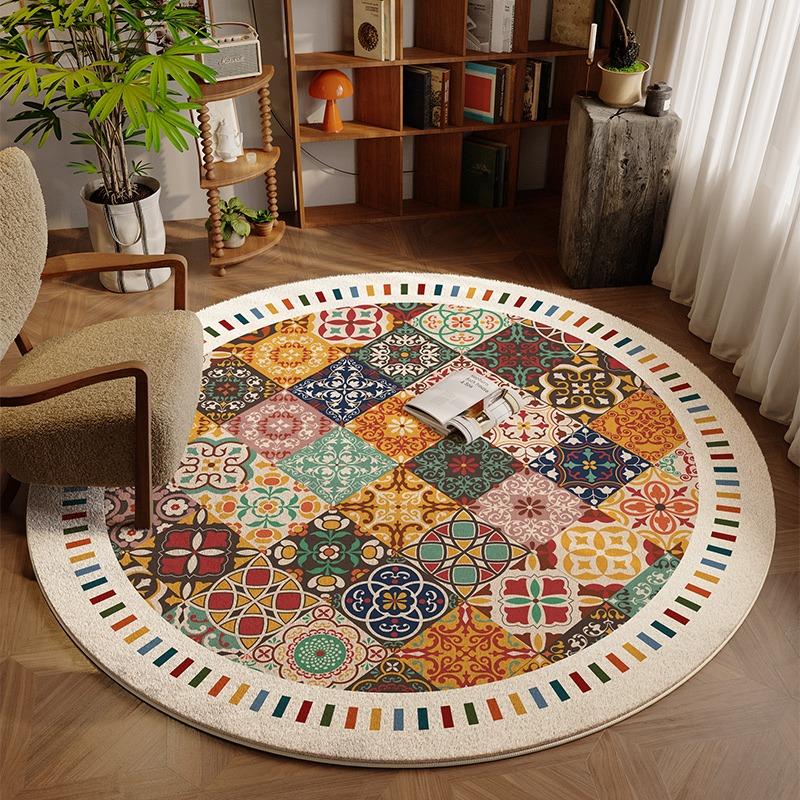 Round Living Room Carpet American Retro Carpets for Bedroom Rug Bedside Floor Mat Modern Creative Minimalist Home Decor Rugs