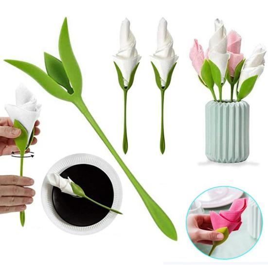 4/5/6/7/10/15/20/30 Stück Rosen-Serviettenhalter Grüner Stiel Blume Serviettenhalter für Abendessen Hochzeitsfeier Hotel Restaurant Esstischdekoration
