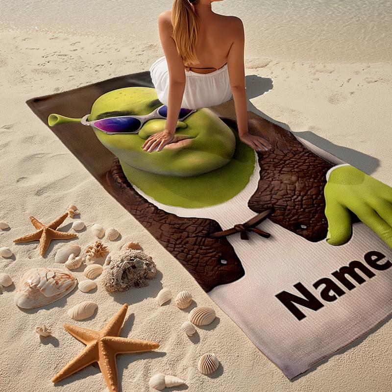 Custom Name Ultra-Soft Beach Towel with Shrek Theme,Ideal for Pool - Camping, Diving - Perfect Travel Essential, Vibrant Beach Towel.
