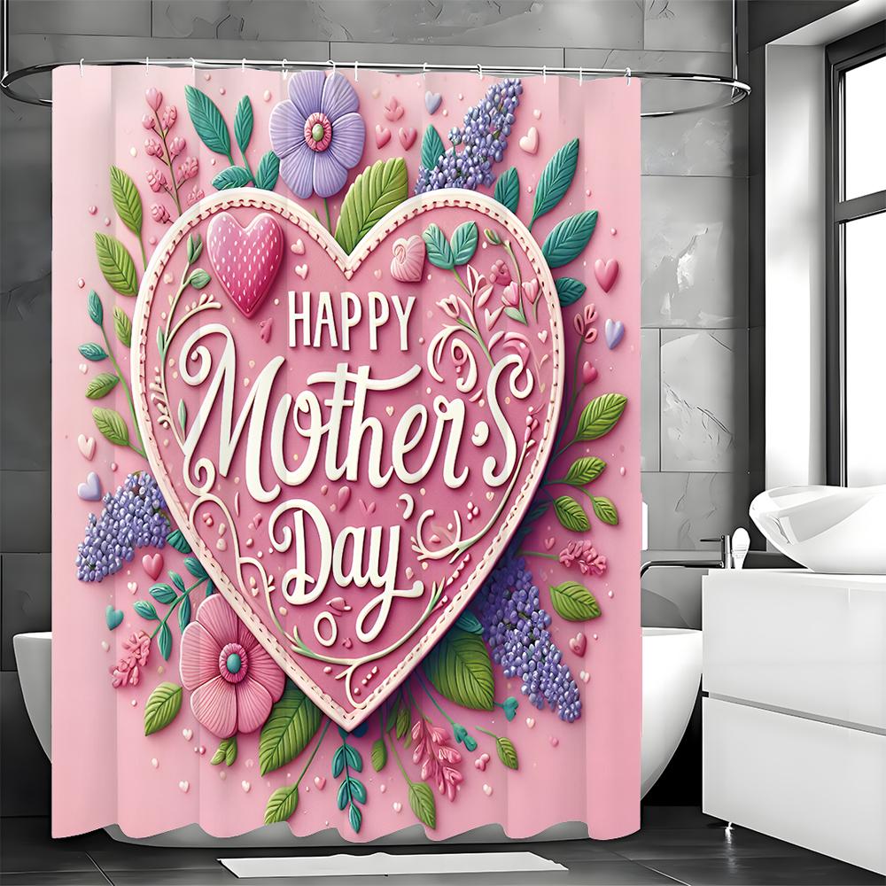 Happy Mother's Day Lovely Floral Shower Curtain, Bathroom Decorative Shower Curtain, Waterproof Shower Curtain with Hooks