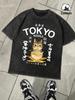 Noodles Cuisine In Tokyo Prints Washed TShirts Mens Oversize Cotton T Shirt Summer ONeck Short Sleeve Tops Basic Male Clothes