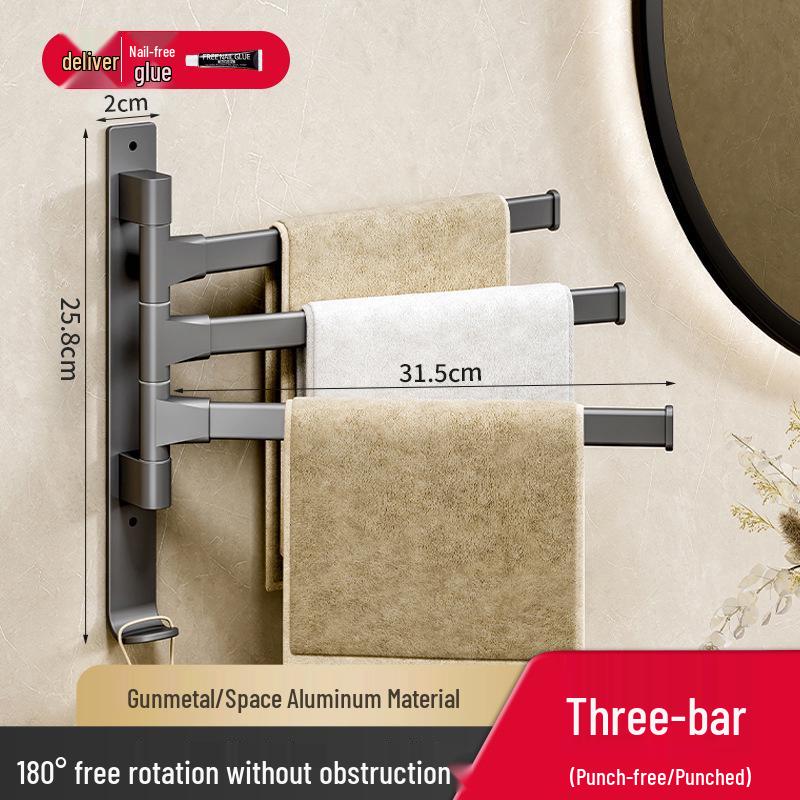 Gris canon Porte-serviettes et étagère de salle de bain rotatifs sans perçage