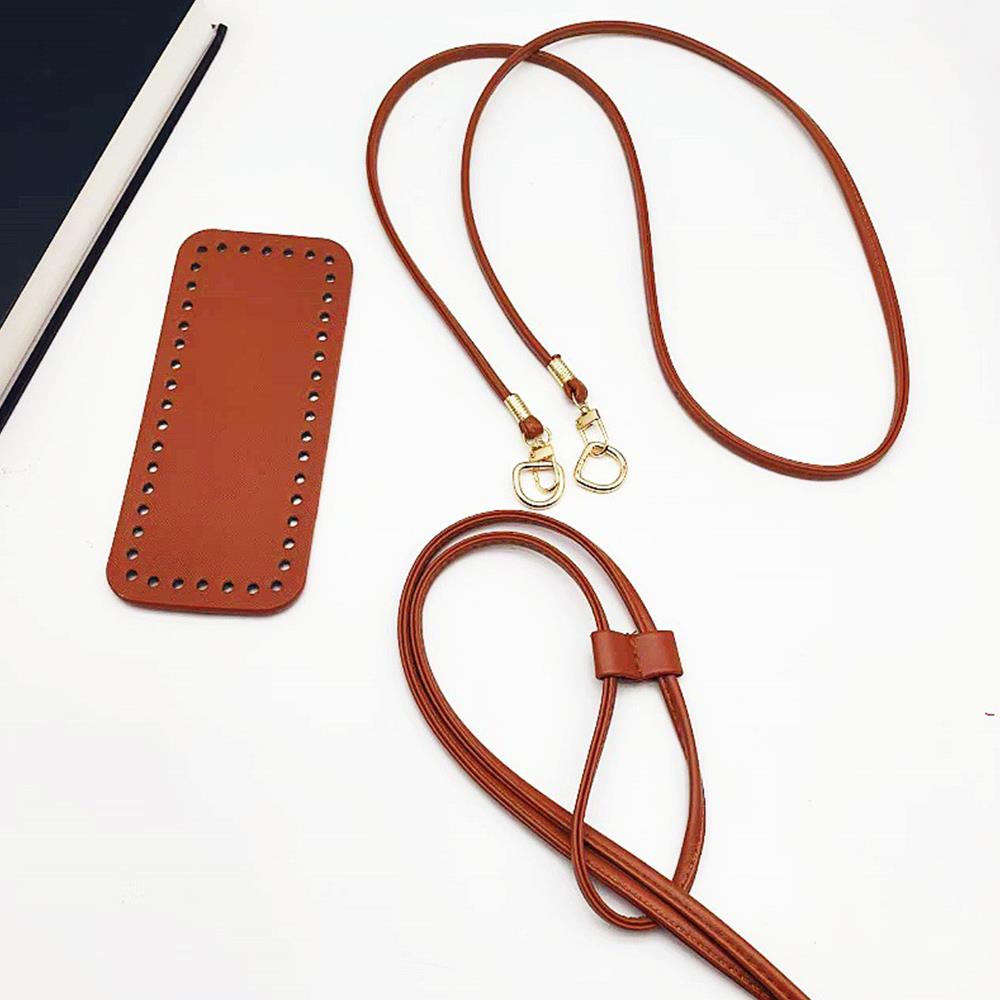 3Pcs DIY PU Leather Crochet Bag Accessories Handmade Drawstring Parts Woven Bag Set Solid Color Bag Bottom Base Bag Strap Handle