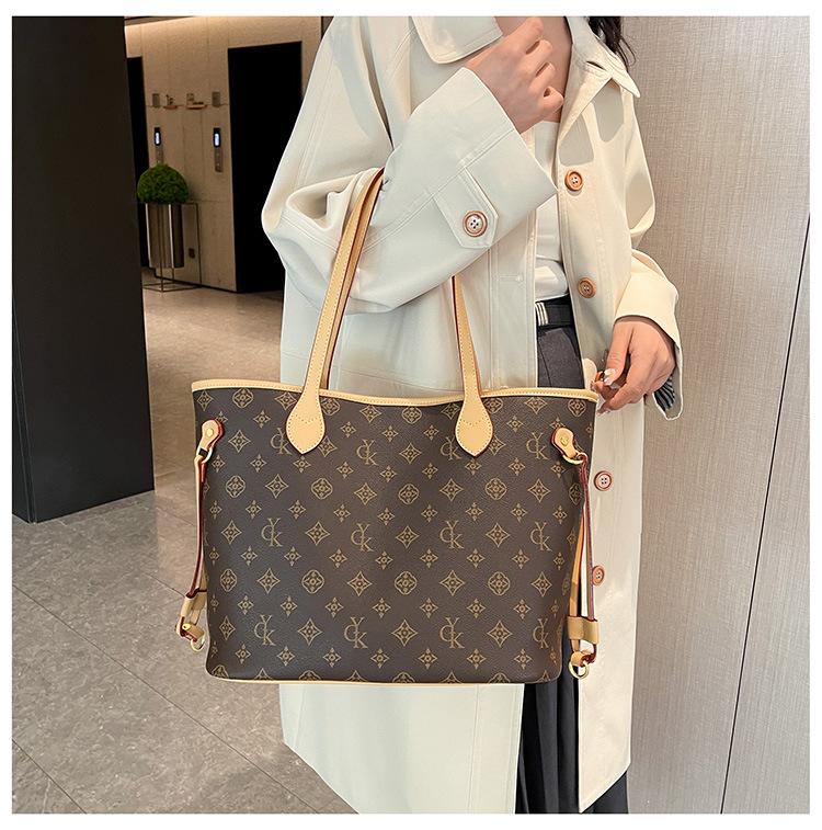 Tragetasche Neue Retro-Tasche mit Aufdruck Damen Vielseitige Kontrastfarbe Handtasche Große Kapazität Pendler-Umhängetasche Damen-Tasche