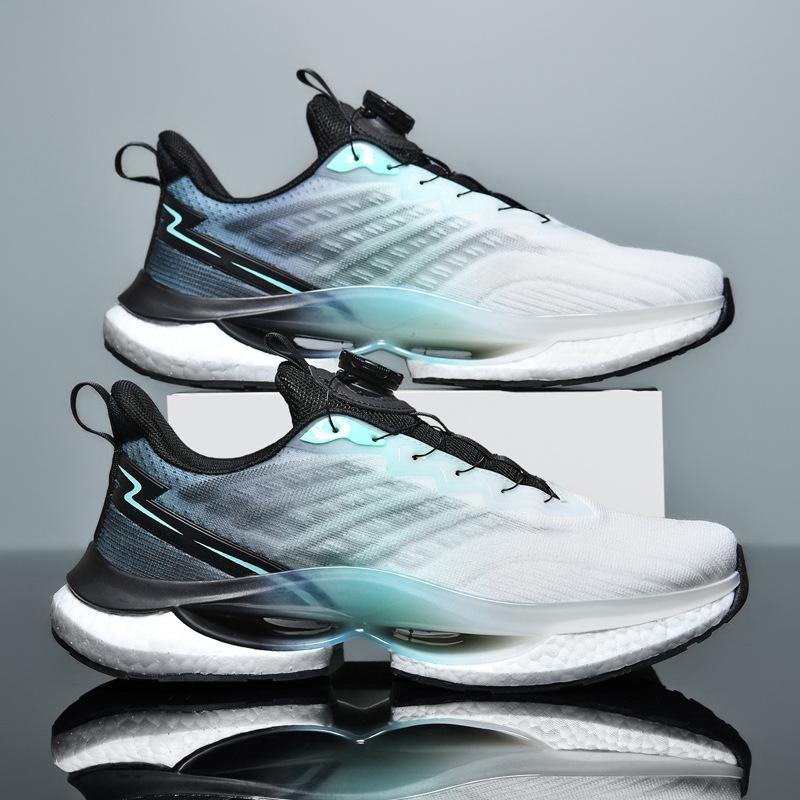 

Running shoes mesh breathable no-tie shoelaces knob shock absorption basketball sports shoes men s trend youth soft-soled running shoes 45