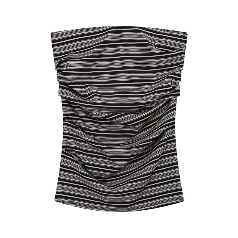 

Kumikumi Gyaru Style Sexy Tube Top Stripe Vest Women Summer Slim fit Slimming Short Versatile Chic Top Image color L