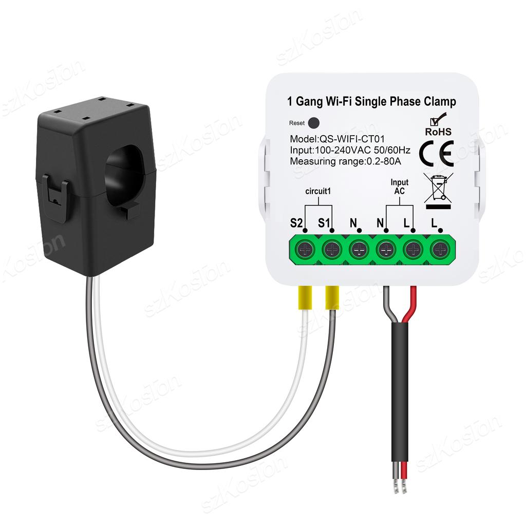 Tuya Wifi Electric Consumption Meter 1CH/2CH Power Meter Energy Monitoring Smart Home DIY Wattmeter 80A AC110V/240V