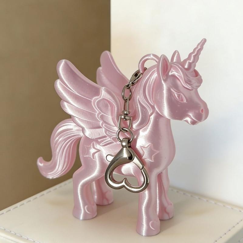 Cute Pink 3D Printed Pegasus Keychain Heart Clasp Bag Charm for Fashion Accessories