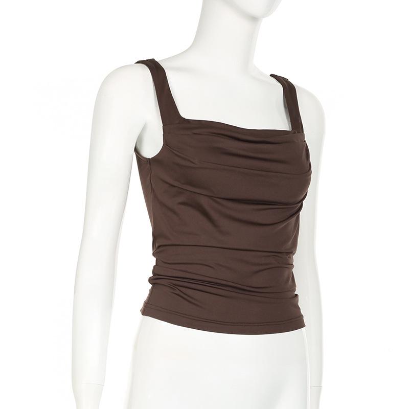 Trendy American Ruched Square Neck Slim Fit Minimalist Camisole - Summer Edition