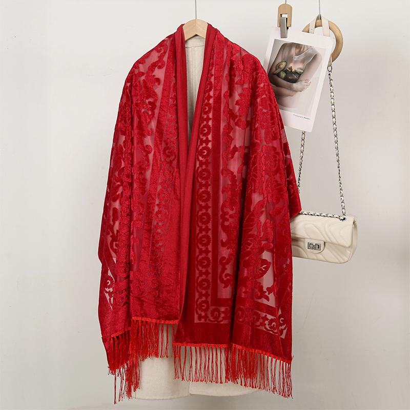 NEW Fashion Women Cut Flowers Hollow Lace Gradient Flower Silk Scarf Spring Shawls and Wraps Towel Femme Beach Sjaals