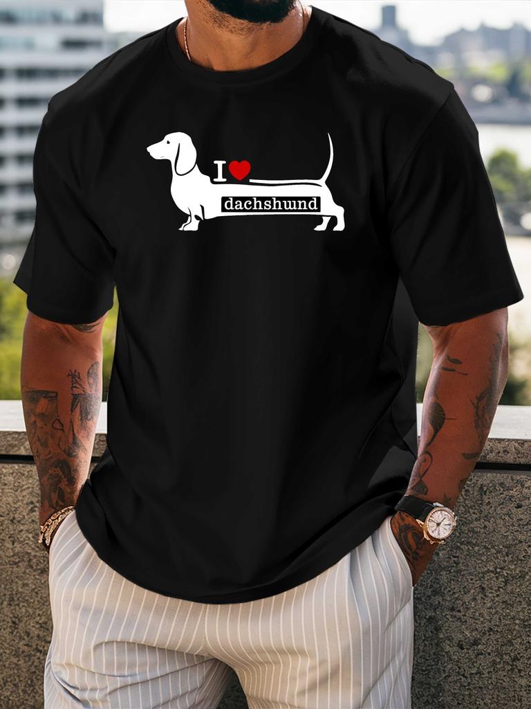 Unisex Crew Neck Short Sleeve Tee I Love Dachshund Graphic Print Casual Lightweight T Shirt For Dog Lovers Summer Daily Fashion Top