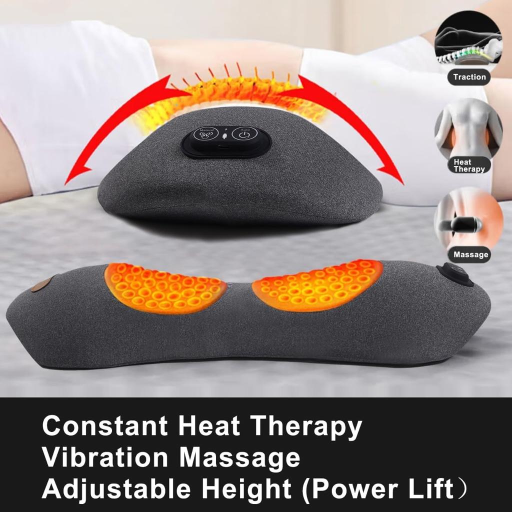 3 in 1 Back Massager, Electric Lumbar Support Pillow Heat Vibration Massage Lower Back Spine Decompression Device, Dark Gray