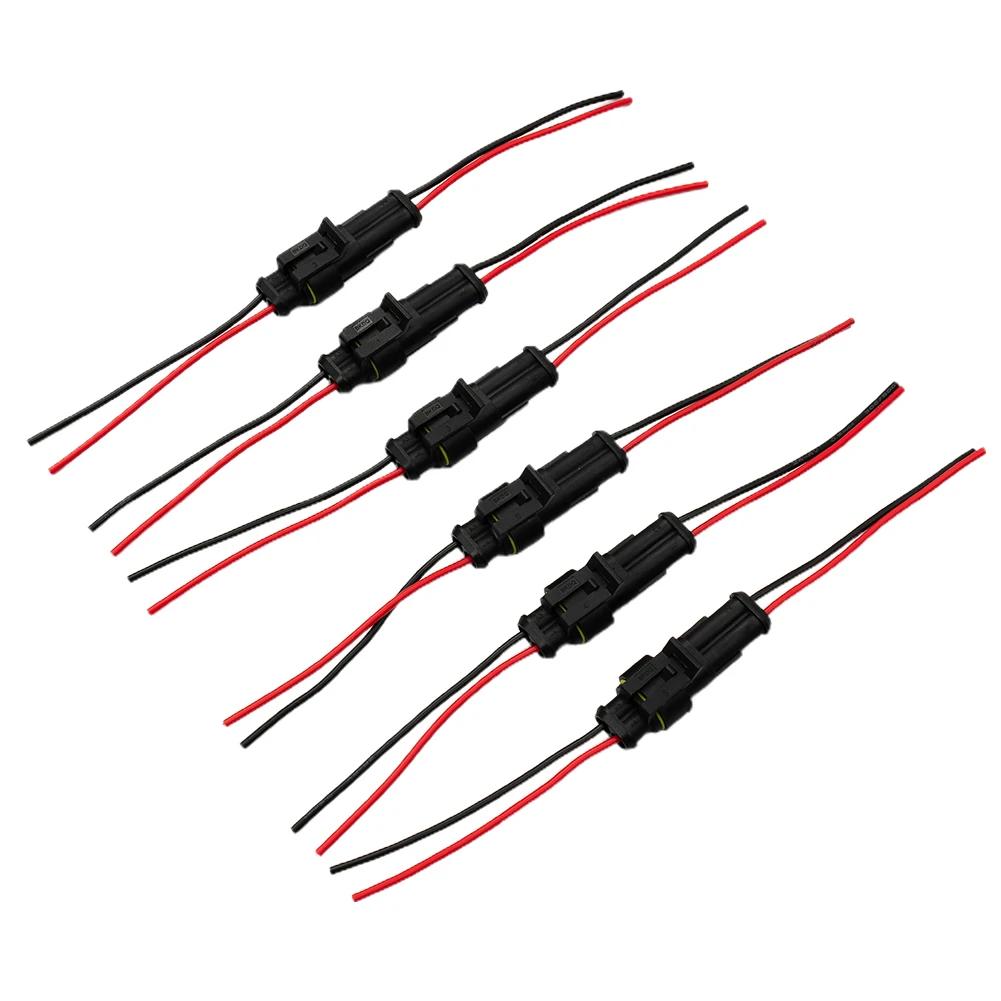 Long Lasting 2 Pin Amp/Tyco Waterproof Wire Connectors with Cable Kits for Automotive and Motorcycle Use (10 Sets)